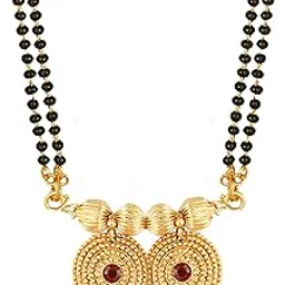 meenaz 2 Vati Wati Mangalsutra For Women Girls Ladies Temple South Indian Traditional 1 Gram Gold Stylish Maharashtrian Long Chain Double Mangal sutra Pendant Tanmaniya Black golden Nallapusalu Chains image 1