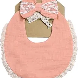 THE LITTLE LOOKERS Muslin Baby Bibs with Headband Set Drool Cloths Bibs 4-Layer Organic Cotton Lace Waterproof Bibs for Girls for 2 Months - 3 Years Baby-picture-25