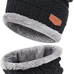 missby Winter Beanie Hat Scarf Set Warm Knit Hat Thick Fleece Lined Winter Cap Neck Warmer for Men Women-picture-31