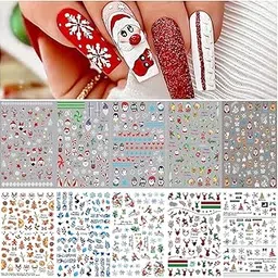 HASTHIP® 10 Sheets Nail Art Decal DIY Christmas Nair Art Decals Sticky Nail Art Decals Christmas Assorted Christmas Santa Claus Theme Series Nail Decals Creative Nail Art Sticker for Christmas, Party-image-1