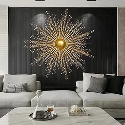 ZOVE Metal Wall Decor Luxury Sun Design Perfect for Living Room/Hotel/Restaurant/Bedroom/Drawing Room (Golden) (Size : 30 x 30 INCH)-picture-34