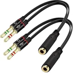Audio Splitter 3.5mm Headphonce Jack Connector 2 Male to 1 Female Mic Adapter Cable for PC Laptop Pack of 2 (20cm, Black)-picture-28