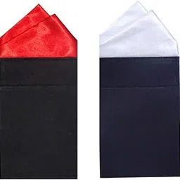 Men's Solid Color Pre Folded Pocket Square | Readymade Wedding Handkerchief for Suits, Blazers & Tuxedo (Pack of 2) (White & Red)-image-65