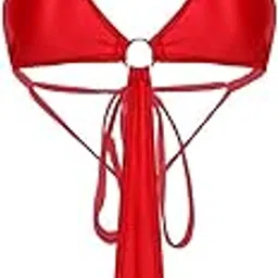 m.a.1 Women's Halter Triangle Bikini Top with Ring Detail and Tie Back, Black-picture-50