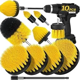 10 Pcs Power Scrub Pads Drill Attachment Set,Power Scrubber Cleaning for Bathroom,Surfaces,Floor,Tile Scrubber Scouring Pads Cleaning Kit,Car Drill Brushes(Drill Not Included,Yellow)-image-2