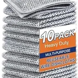 Scotch Brite Dish Washing Cloth (Pack of 10) Multipurpose Rags for Wet and Dry Stainless Steel Scrubber Non-Scratch Wire for Washing Dishes Sinks Counters Easy Rinsing Machine Washable image 1