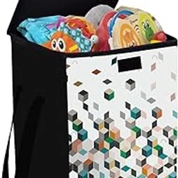 SH Nasima 35 L Non Woven Foldable Ltrs Laundry Bag/Storage Basket/Bin with Lid and Handle for Washing Clothes, Baby Toys Box, Dirty Dress(Multicolour)-image-1