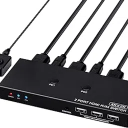 KVM Switch 4K@60Hz, HDMI USB Switch for 2 Computer Share UHD Monitor and Keyboard Mouse Printer, Support YUV RGB 4:4:4, with 2 USB Cables & Wired Controller-picture-42