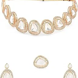 zaveri pearls Gold Tone Dazzling Kundan & Austrian Diamonds Necklace Earring & Ring Set For Women-ZPFK16067-picture-34