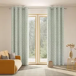 haus & kinder Jacquard Polyester Curtains for Door Set of 2, Ginkgo Serenity Curtains, 250 GSM, Celadon Nature Design, Hangs with Eyelets, Sun Light Filtering 7 Feet Curtains-picture-29