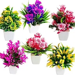 Shivgami Creation Artificial Plants with Pot|Flower|Bonsai|for Home Living Room Decoration|Set of 6 |Realistic Look|No Maintainance|Multi Variety|Home Dcor|Small Size(Modle2)-picture-44