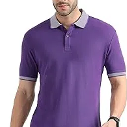 ecoline clothing Mens Solid Cotton Blend Birds Eye Design Contrast Collar and Cuff Polo Neck Half Sleeve Casual T-Shirt-picture-38