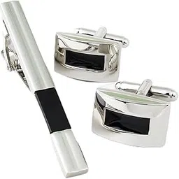 Sleek Beauty Silver Colored Cufflink and TiePin Set for Men-image-38