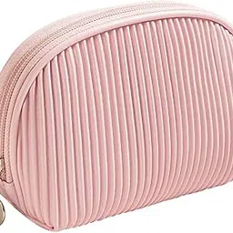 BLUE BEADS Small Quilted Design Cute Makeup Bag, Mini Cosmetic Pouch, Beauty Bag, Handy Zipper Pouch, Portable Travel Bag, Women Girl (Pink) 16x6.5x12 cm-image-23