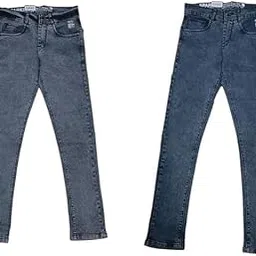 Men's Classic Straight Leg Denim Jeans, Medium Wash Blue, Cotton Blend, Casual Wear, Charcoal Black & Grey Black (Pack of 2)-picture-15