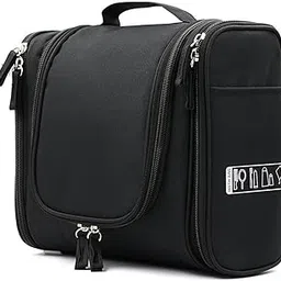Multifunctional Extra Large Cosmetic bag for Women | Makeup Pouch with Hook for Hanging | Toiletry Bags for Travel | Waterproof Grooming Kit Storage Pouches for Men (Black) Set Of 1-image-8