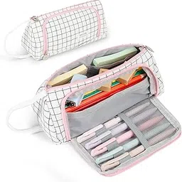 KINTIN Polyester Big Capacity Pencil Case High Large Storage Pouch Marker Pen Case Simple Stationery Bag School College Office Organizer for Teens Girls (Pink)-picture-30