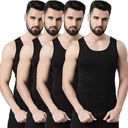 force nxt Super Combed Egyptian Cotton Mens Pack of 4 Black Vest-picture-55