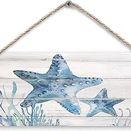 FUGWN Vintage Ocean Starfish Hanging Wooden Signs 12x6, Summer Starfish Decor for Ocean House Beach House Home Bathroom, Starfish Wall Decor, Coastal Starfish Home Decor Gifts for Women Men-picture-34