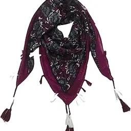 pracwal Floral Print Square Scarf, Burgundy, Tassel Trim, Fashion Accessory for Women 100x100 cms-picture-41