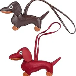 fianoeir 2 Bag Charms, Dachshund Leather Keychain for Handbags, Stylish Bag Accessories for Women, Cute Keychain for Girls, Matching Bag Charms in (Brown+Orange)-picture-32