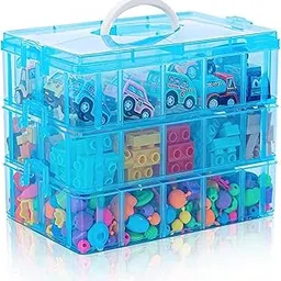 COOFANDY Plastic Jewelry Box with 30 Adjustable Compartments, 3 Layer Organizer Box with Handle for Art & Crafts Accessories, Beauty Supplies, Fuse Beads, Washi Tapes (blue)-picture-21