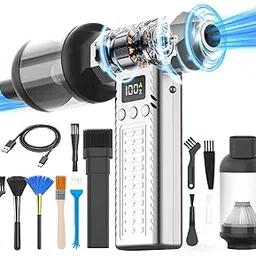 2-in-1 Electric Air Duster (30,0000 rpm, 3 Stage Air Flow Adjustment, 2 LEDs) & Mini Vacuum Cleaner (12,000 Pa, Stainless Steel Dust Collection Cup, Rechargeable 8000mAh), Blower Car Wash, Small-picture-59