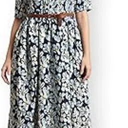 preneum Girls's Georgette Floral Printed 3/4 Slevees A-Line Fit & Flare Gown with Belt, Sky Blue, L-picture-50