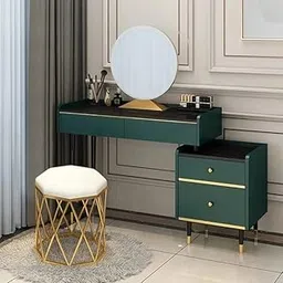Vandana Interiors Modern Green Makeup Vanity Set with 4 Drawers Mirror & Stool & Cabinet Included-picture-35