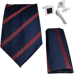 zitti Italian Silk Tie Pocket Square Set with Square Brass Cufflinks & Silver-Black Enamel Checkered Tie Pin | Premium Combo in Leather Box for Men – Formal Gift Set TP-35-picture-24