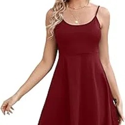 tivante Solid Round Neck Sleeveless Fit & Flared Cami Mini Dress for Women-picture-29