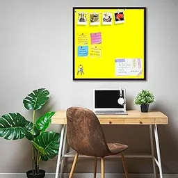ArtzFolio Yellows Family Yellow Colour | Bulletin Board Notice Pin Board | Vision Soft Board Combo with Thumb Push Pins & Sticky Notes | Dark Brown Frame | 12 x 12 inch (30 x 30 cms)-image-59