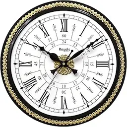 RoyalsCart Wooden Polished Designer Brass Analog Wall Clock for Living Room Stylish Metal Antique with Latest 24 Hours Roman Number Dial & Silent Clock Mechanism | Size - 12 x 12 inches [KTWC181]-picture-29