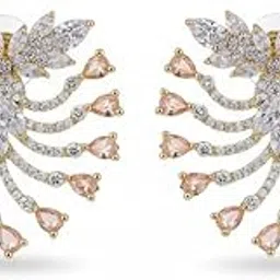 Beautiful Gold Tones Stud Earrings with Teardrop Crystals,CZ Paved Wedding Statement Jewelry-picture-22