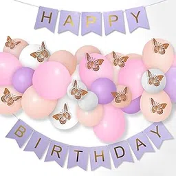Party Propz Butterfly Theme Birthday Decoration Kit – 55 Pcs Birthday Decoration Kit for Girls Pastel Balloons, Banner, Butterfly Stickers, Tape-picture-30