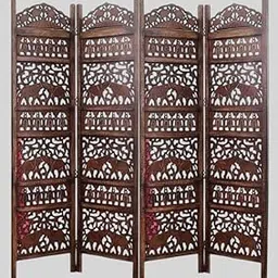 Handcrafted Wooden Room Divider Partition,Wooden Room Partition,Hall/Bedroom/Living Room Partiton,Pooja Room,Hand Carved Elephant Design, (Brown) (4-Panel)-picture-68