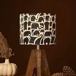 Green Girgit Wooden Three Leg Small Lamp with Black Elephant Multicolor Shade, Night Lamp, Handcrafted Lamp, Bedside Table Lamp, Room Decor, Wooden Lamp, Kids Room Lamp-picture-27