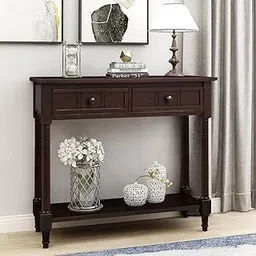 SHRIDEV WOODCRAFT Wooden Console Table with Drawer and Shelf for Entryway Hallway Living Room Dark Brown Finish 35.43x13.8x29.9 Inches Strong Wood Build Classic Style-image-32
