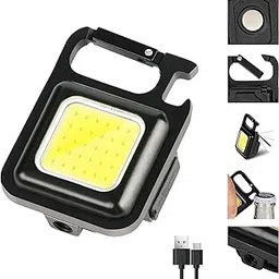 Krishnity Cob Small,500Lumens Bright Rechargeable Keychain Mini Flashlight 3 Light Modes Portable Pocket Light with Folding Bracket Bottle Opener Magnet Base for Camping,Hiking (Aluminum),500 Lumen-picture-34