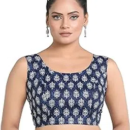 madhu fashion Womens Cotton Printed Readymade Sleeveless Blouse-picture-19