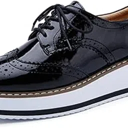 dadawen Women's Platform Lace-Up Wingtips Square Toe Oxfords Shoe Black US Size 10/Asia Size 43/26.5cm-picture-40