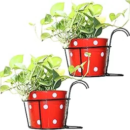 Leafy Tales Hanging Flower Pot Holder Railing Potted Plant Stand for Home Balcony Décor, Black, Set of 2 (Metal Basket-2)-picture-17