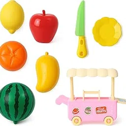 S E Fruits Cutting Play Set – 6 Pcs Realistic Sliceable Apple, Orange, Mango, Watermelon & Lemon with Knife, Plate & Moving Cart | Pretend Kitchen Toy, Safe & Fun for Kids-picture-32