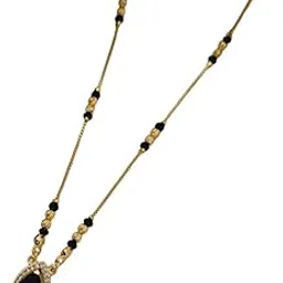 Gold-Plated Mangalsutra for Women | Stylish Black Beads Necklace with Stone-Studded Teardrop Pendant | Traditional Mangalsutra-image-57