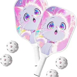 UJEAVETTE 2 Pieces Ergonomic Pickleball Paddles with 4 Balls for Kids Control Training Violet-image-97