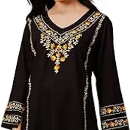 qazmi Women's Amina Kashmiri Embroidered V-Neck Short Kurti-picture-30