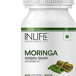 INLIFE Moringa Capsules 500mg | Leaf Extract (10:1) Powder Supplement | Water Distillation Extraction | Quick Absorption than Tablet - 60 Vegetarian Capsules (Pack of 1, 60) image 1