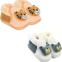 neska moda 6 To 12 Months Baby Boys & Girls Pack of 2 Pair Animal Face Cotton Fur Shoes/Booties (Toe to Heel Length - 12 cm)-BT791andBT3355-picture-34
