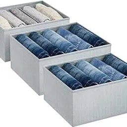 M Teaser 7 Grid Wardrobe Closet Organizer For Clothes Almirah Drawer Storage Organiser Foldable and Stackable Jeans, Sweater, Dresses, T-Shirts Organizer Box (Pack of 3, Dark Grey)-image-3