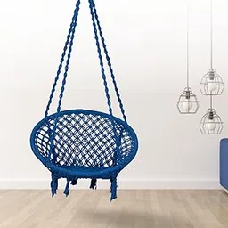Swingzy Cotton Netted Rope Hanging Swing Chair for Adults & Kids/Swing for Balcony/Outdoor Swing Chair/Hammock Swing for Home, Patio, Garden, Indoor/Balcony Hanging Chair (120 Kg Capacity, Blue)-image-2